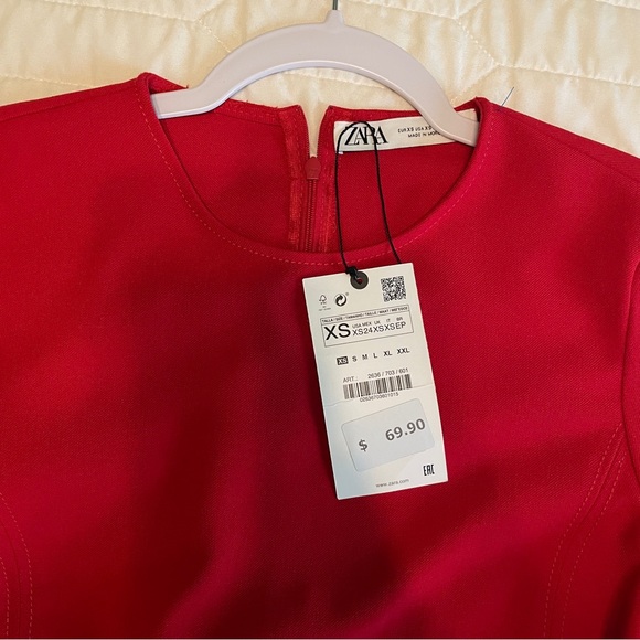 NWT Zara Front Slit Midi Dress Bold Red Size XS - Picture 6 of 7